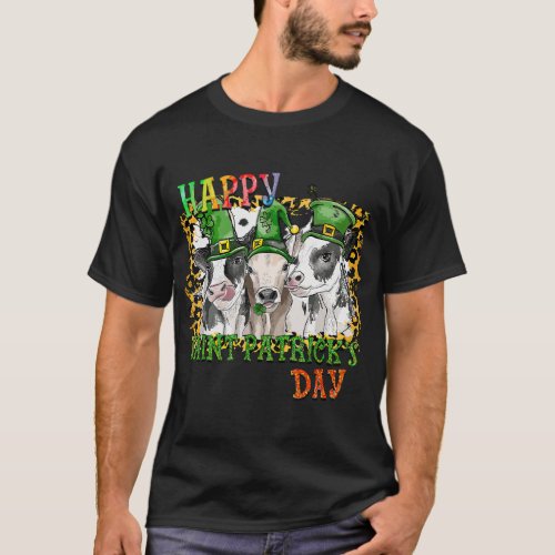 Happy St Patricks Day Cows leopard farm Leprechaun T_Shirt