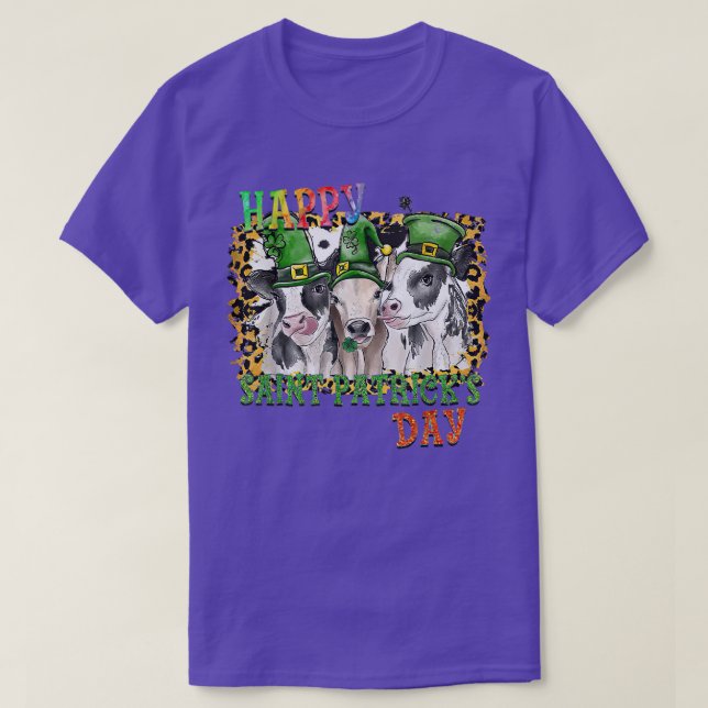 Happy St Patricks Day Cows leopard farm Leprechaun T-Shirt (Design Front)