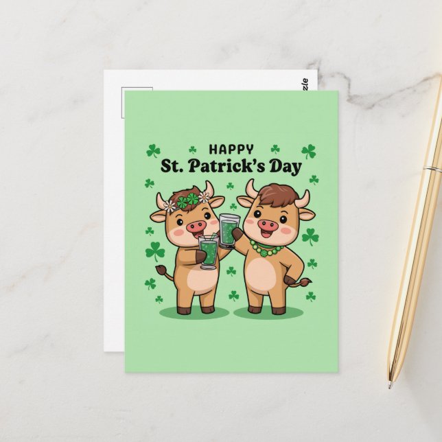 Happy St. Patricks Day Cows Postcard (Front/Back In Situ)