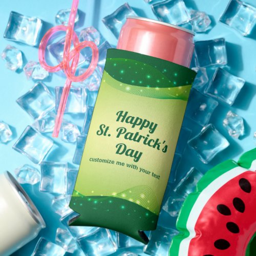 Happy St Patricks Day Custom Green Sparkle Party Seltzer Can Cooler