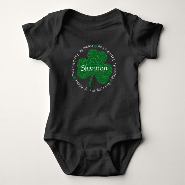 Happy St. Patrick's Day Custom Name Baby Bodysuit (Front)