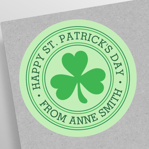 Happy St Patricks Day custom name green clover Classic Round Sticker