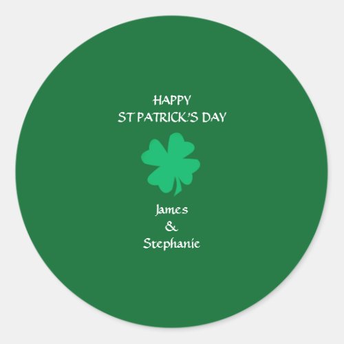 Happy St Patricks Day Custom Name Green Shamrock Classic Round Sticker