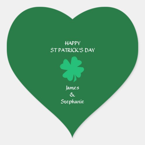 Happy St Patricks Day Custom Name Green Shamrock Heart Sticker