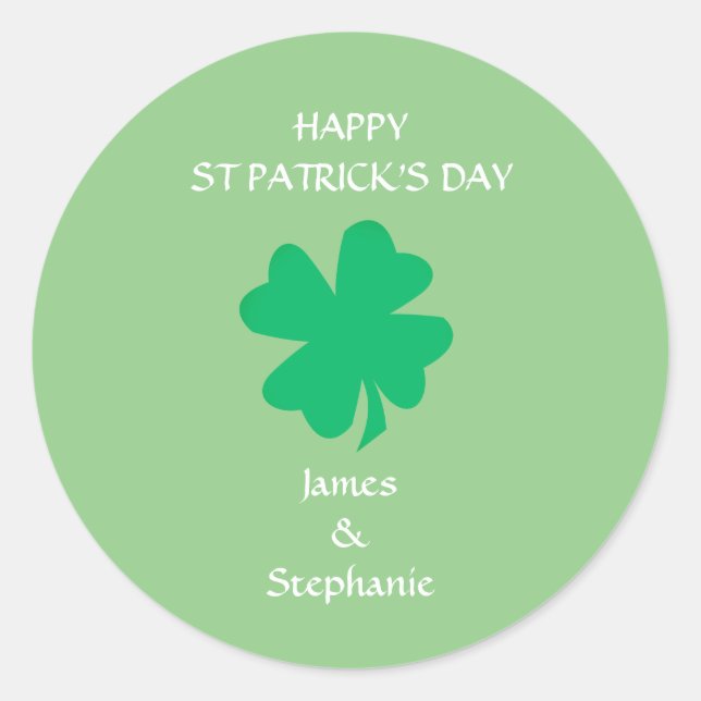 Happy St Patrick's Day Custom Name Shamrock 2024  Classic Round Sticker (Front)