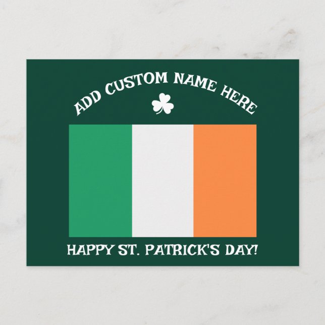 Happy St Patrick's Day Custom Name Shamrock Postcard (Front)
