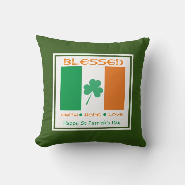 HAPPY ST PATRICKS DAY Custom Shamrock Irish Throw Pillow (Front)