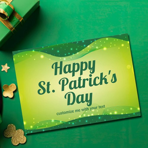 Happy St Patricks Day Cute Custom Green Sparkle Holiday Card