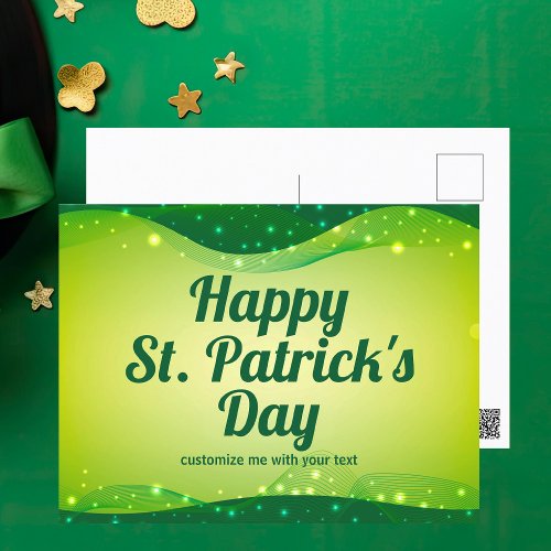 Happy St Patricks Day Cute Custom Green Sparkle Postcard