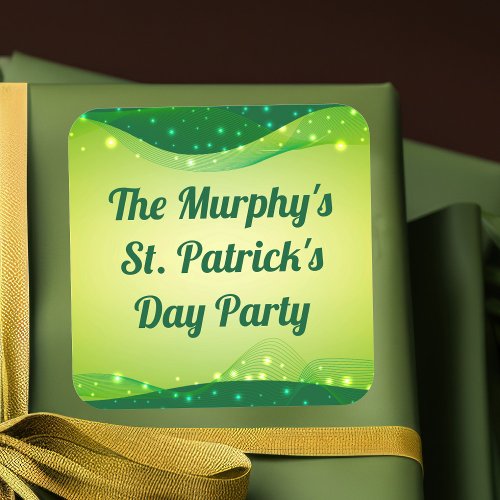 Happy St Patricks Day Cute Green Sparkle Custom Square Sticker