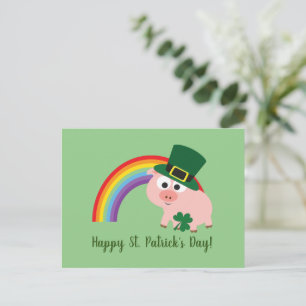 Happy St. Patrick's Day Cute Leprechaun Pig Postcard