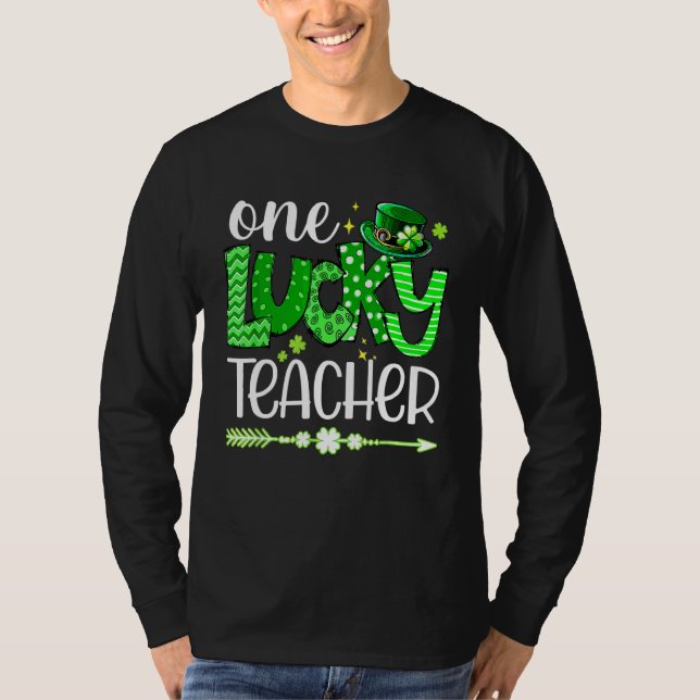 Happy St Patricks Day Cute One Lucky Teacher Shamr T-Shirt (Front)