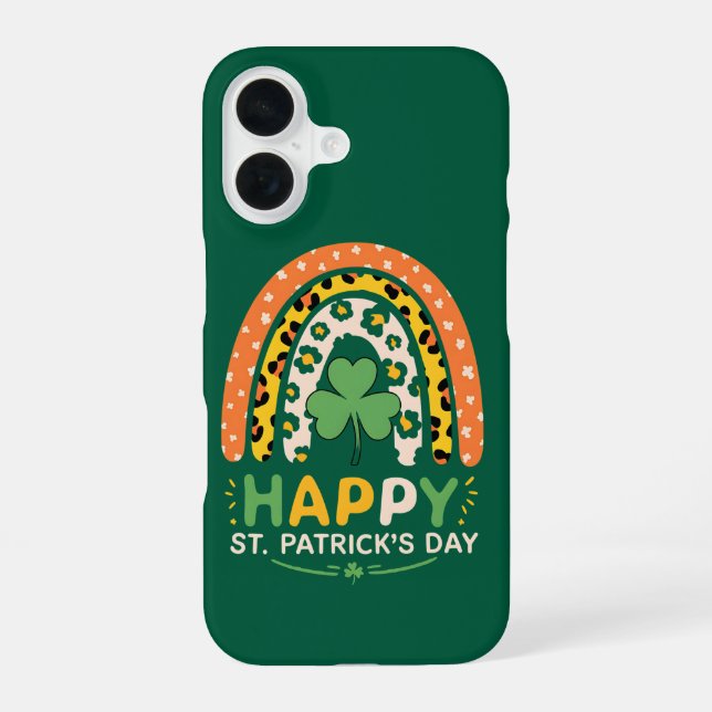 Happy St Patrick's Day Cute Rainbow Leopard Iphone Case (Back)