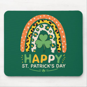 Happy St Patrick's Day Cute Rainbow Leopard Mouse Pad