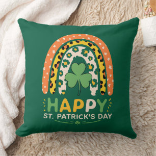 Happy St Patrick's Day Cute Rainbow Leopard Throw Pillow