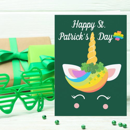 Happy St Patricks Day Cute Unicorn Customizable Card