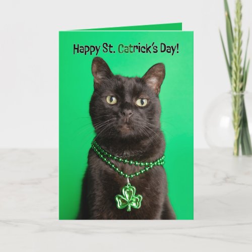 Happy St Patricks Day Day Cat in Shamrock Holiday Card