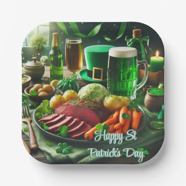 Happy  St Patrick's Day Dinner Paper Plate (Front)