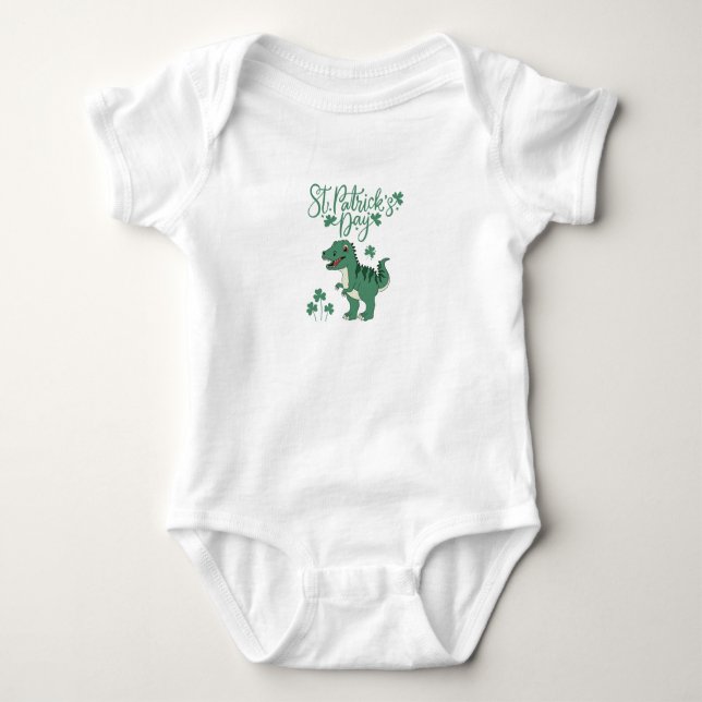 Happy St. Patrick's Day Dino Baby Outfit Baby Bodysuit (Front)