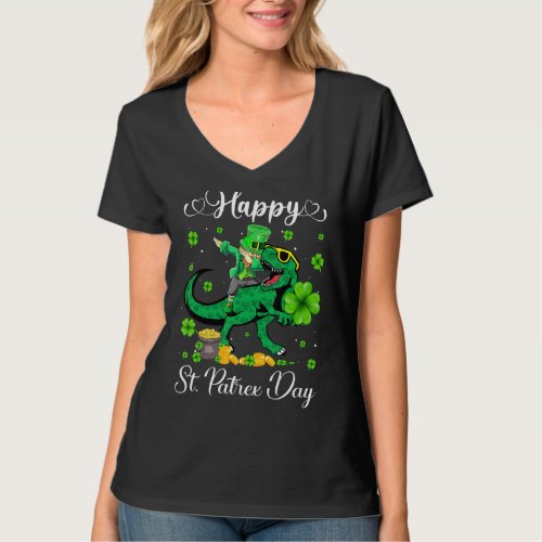 Happy St Patricks Day Dinosaur Dabbing Leprechaun  T_Shirt