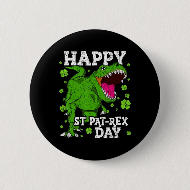 Happy St Patricks Day Dinosaur T-rex Boys Toddler  Button (Front)