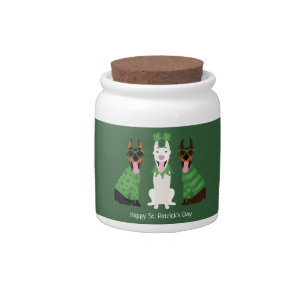 Happy St Patricks Day Dobermann Dogs Candy Jar