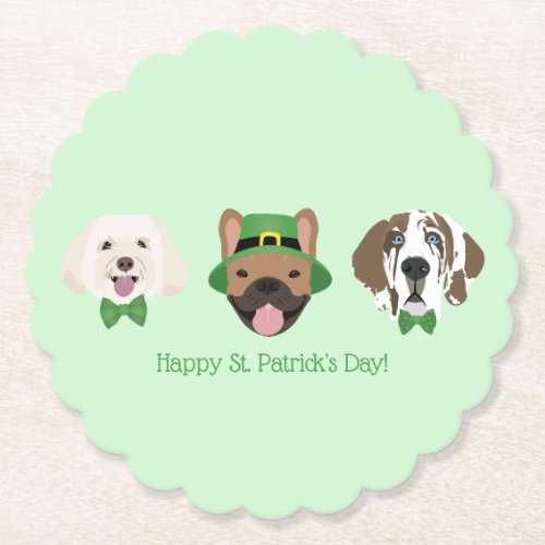 Happy St Patricks Day Dog Faces Paper Coaster
