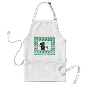 Happy St Patricks Day Dog Four Leaf Clover Green Adult Apron