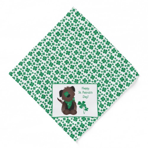 Happy St Patricks Day Dog Four Leaf Clover Green Bandana