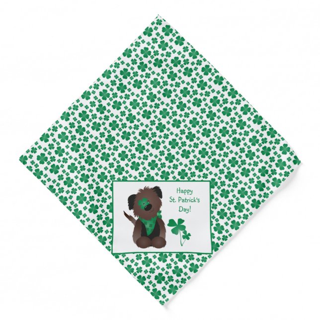 Happy St Patricks Day Dog Four Leaf Clover Green Bandana (Front)