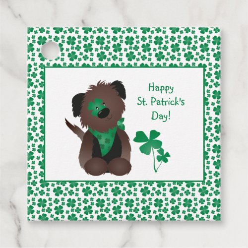 Happy St Patricks Day Dog Four Leaf Clover Green Favor Tags