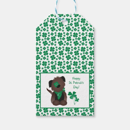 Happy St Patricks Day Dog Four Leaf Clover Green Gift Tags