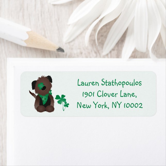 Happy St Patricks Day Dog Four Leaf Clover Green Label (Insitu)