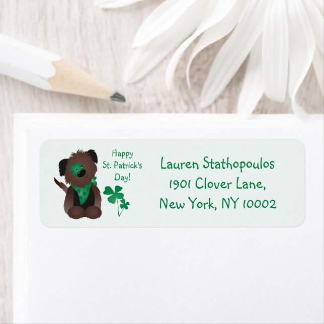 Happy St Patricks Day Dog Four Leaf Clover Green Label (Insitu)