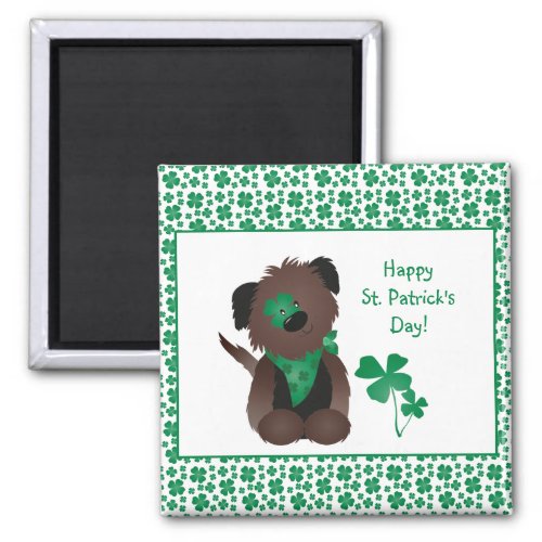 Happy St Patricks Day Dog Four Leaf Clover Green Magnet
