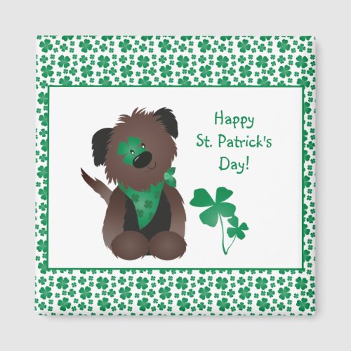 Happy St Patricks Day Dog Four Leaf Clover Green Magnet