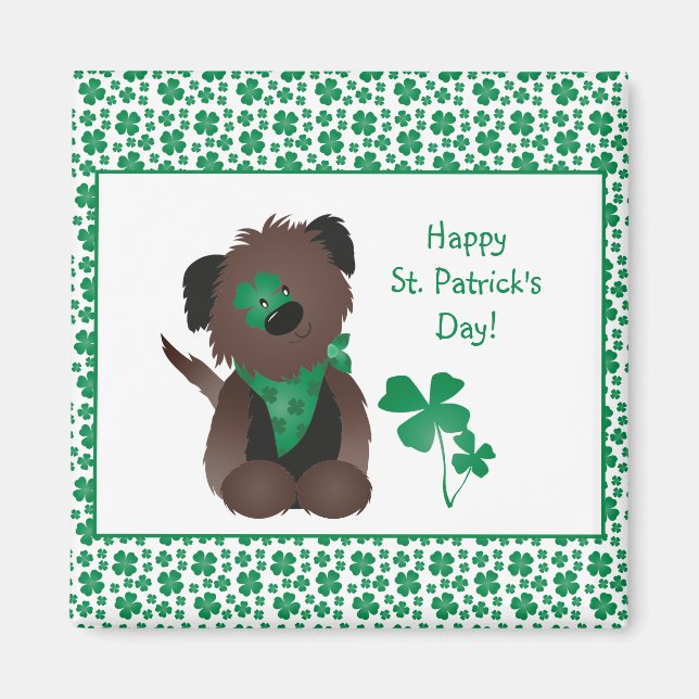 Happy St Patricks Day Dog Four Leaf Clover Green Magnet (Front)