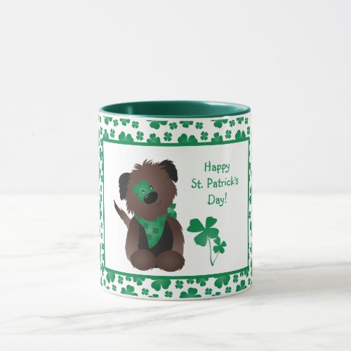 Happy St Patricks Day Dog Four Leaf Clover Green Mug