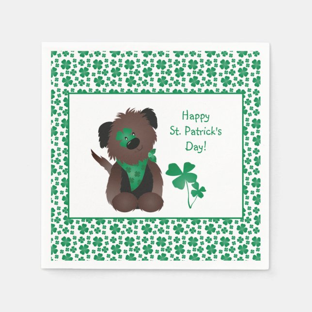 Happy St Patricks Day Dog Four Leaf Clover Green Napkins (Front)