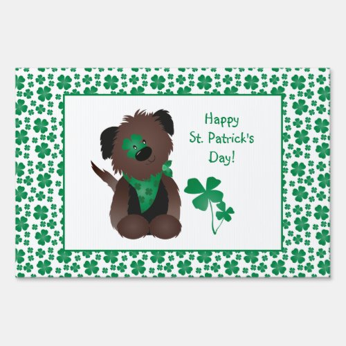 Happy St Patricks Day Dog Four Leaf Clover Green Sign