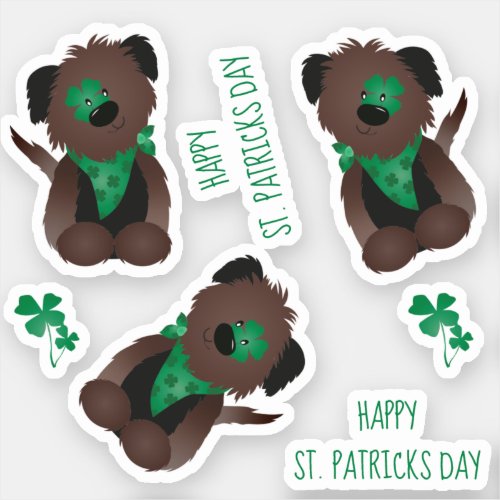 Happy St Patricks Day Dog Four Leaf Clover Green Sticker