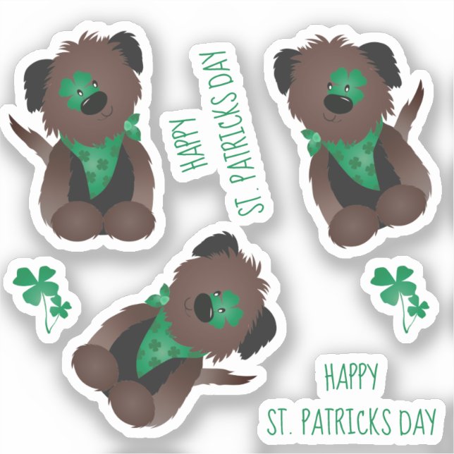 Happy St Patricks Day Dog Four Leaf Clover Green Sticker (Front)