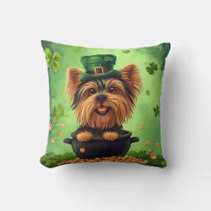 Happy St Patricks Day Dog Throw Pillow
