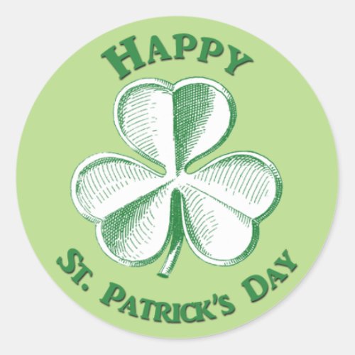 Happy St Patricks Day Drawn Shamrock Classic Round Sticker