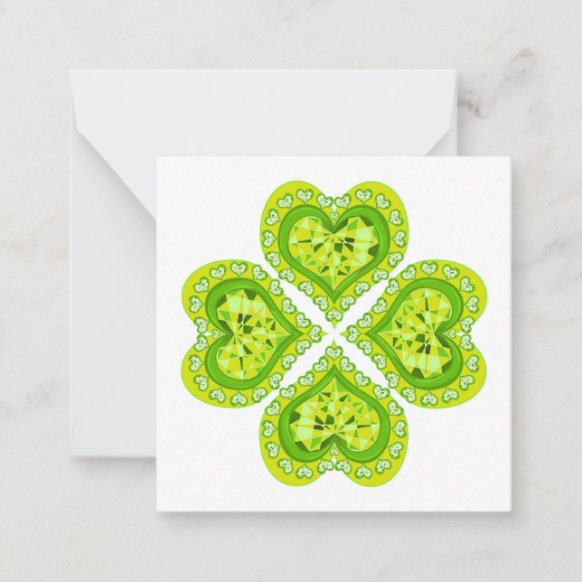 Happy St Patricks Day Fabric font 4 Heart Diamonds Note Card (Front)