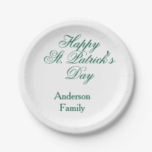 Happy St. Patrick's day family name green sminimal Paper Plates