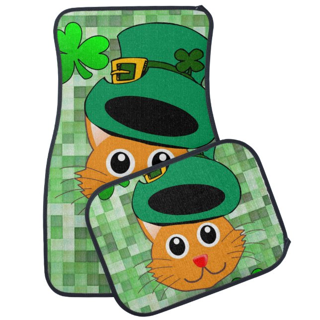 Happy St. Patrick's Day Floor Car Mats Cat (Set)