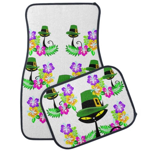 Happy St Patricks Day Floor Car Mats Cat Floral