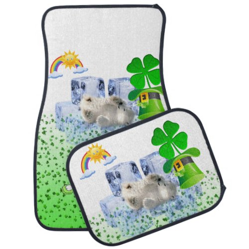 Happy St Patricks Day Floor Car Mats Polar Bear