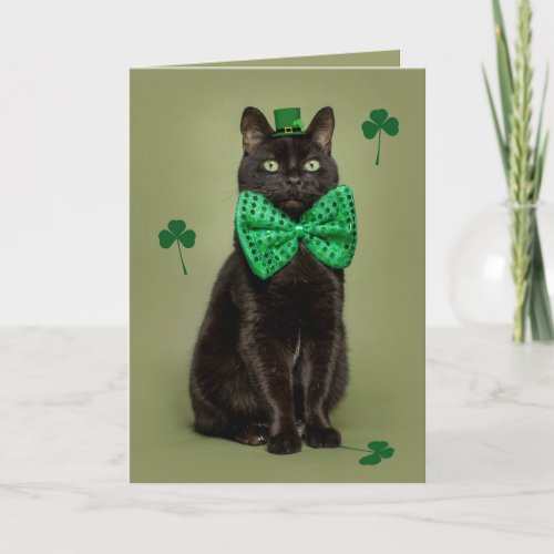 Happy St Patricks Day For Anyone Black Cat Holiday Card